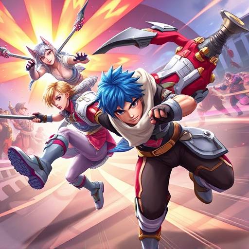 Action-packed scene from a mid-core mobile game showing characters engaged in combat.