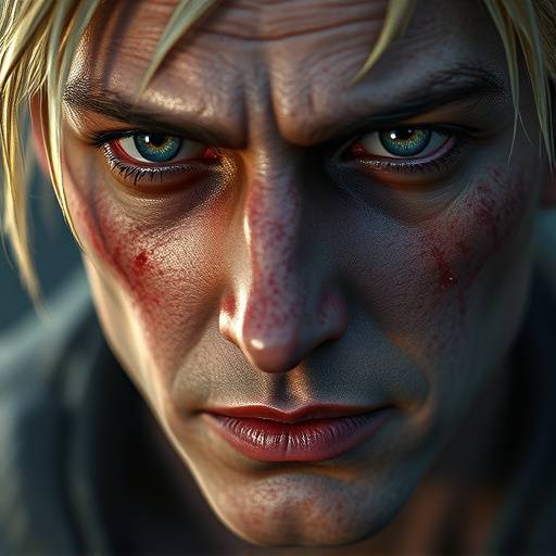 Close-up shot of a character's face in a AAA game, showcasing realistic skin textures and emotional expression.