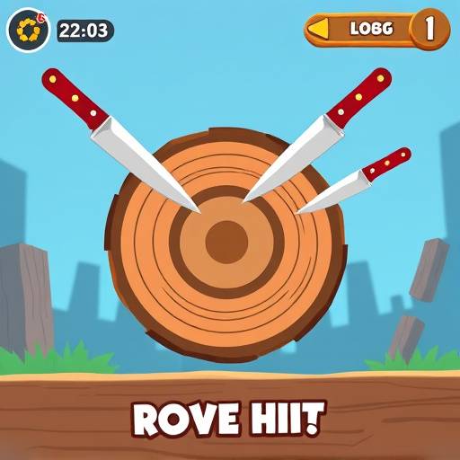Screenshot of 'Knife Hit,' a popular hyper-casual game, showcasing its simple gameplay of throwing knives at a rotating log.